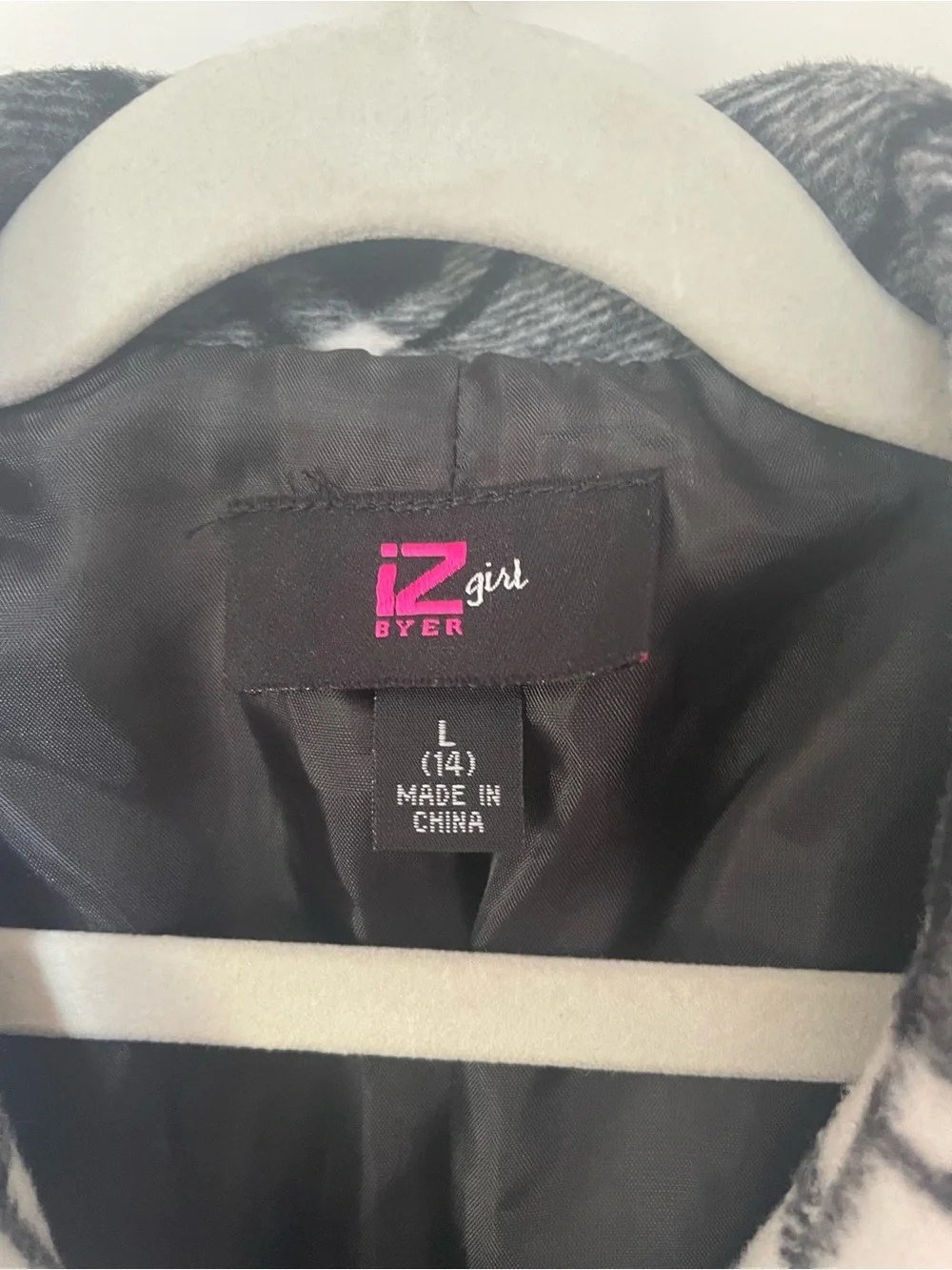 Iz Byer Girl’s Black and White Plaid Pea Coat